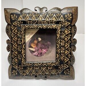Tiger Lily Picture Frame Hand Painted USA Holds Picture 4x4" VTG?